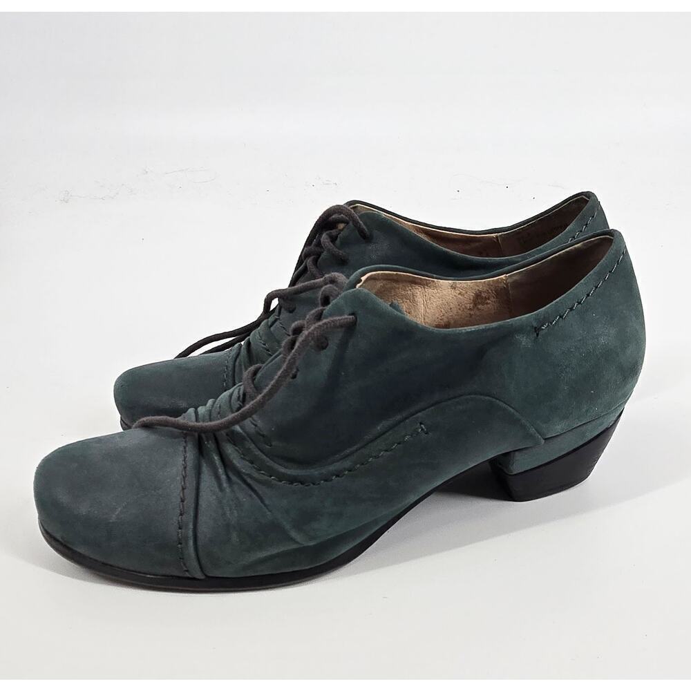Witchy Womens 6.5 sz 37 Dark Jade Green Leather Lace Oxfords Low Heel Victorian